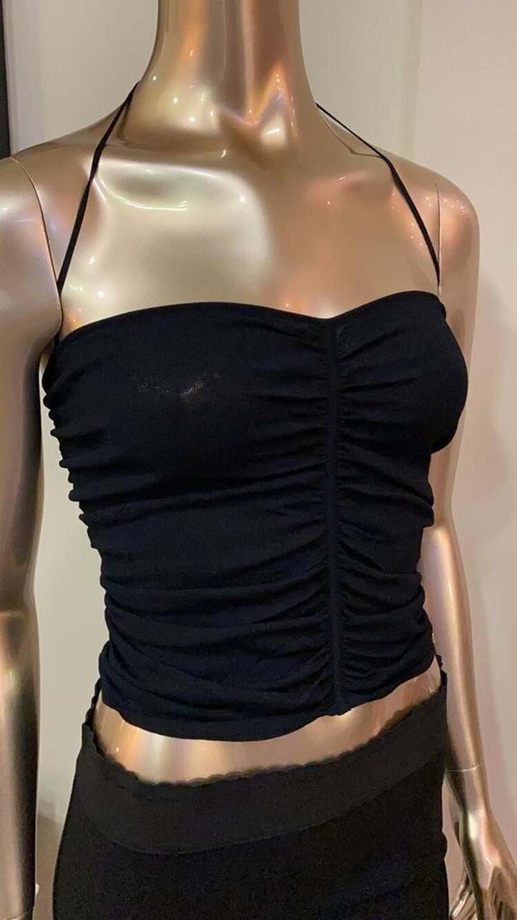 Dolce & Gabbana Black Ruched Stretch Knit Halter Top Cami (IT 42 / US 6)